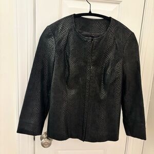 Alfani Black Snake Textured Zip-Front Leather Jacket Blazer size SP runs larger